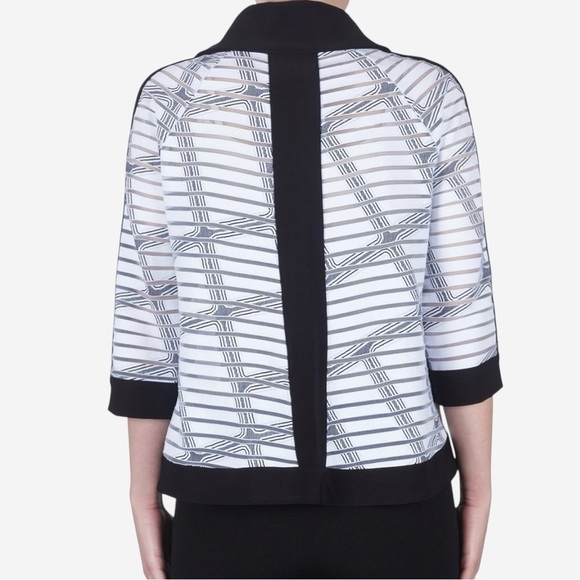 Joseph Ribkoff White Black Blazer Jacket 3/4 Sleeve US Size 6 Style 172897 - Picture 2 of 11